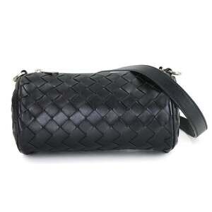 BOTTEGA VENETA Black Leather Intrecciato Shoulder Bag